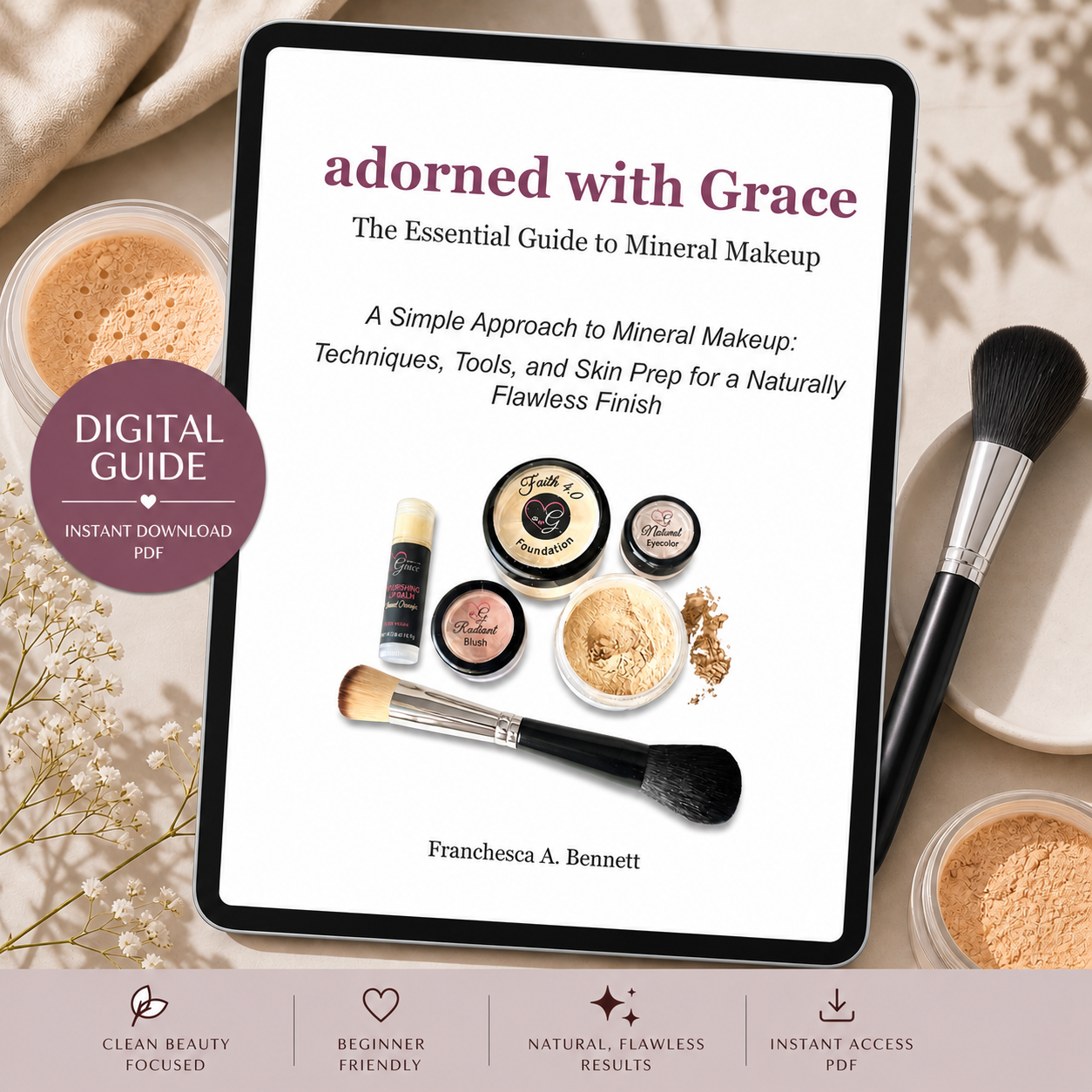 Flat top kabuki brush used for applying mineral makeup foundation for smooth, full coverage finish