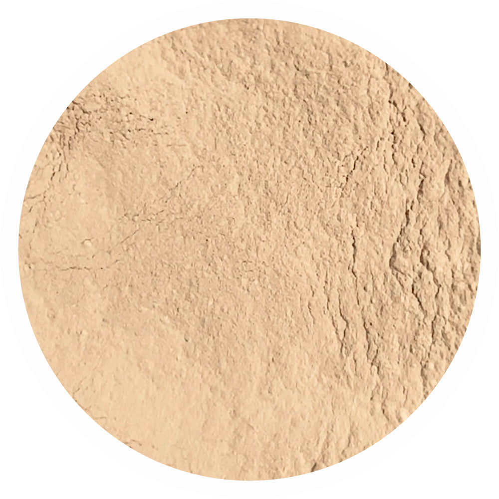 Light neutral olive mineral foundation shade Charity 2.8 by Adorned with Grace for yellow olive undertone skin