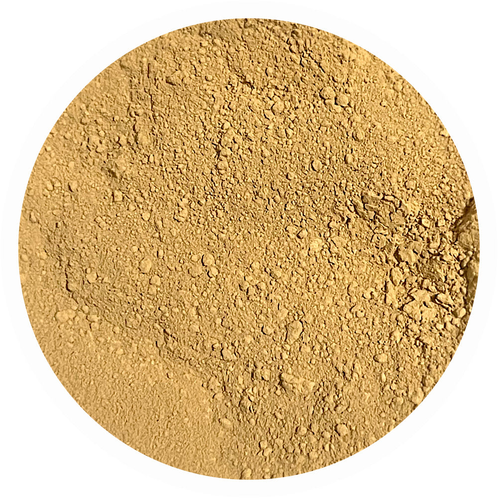 Medium tan yellow olive mineral foundation shade Hope 4.2 by Adorned with Grace for deeper yellow olive undertone skin